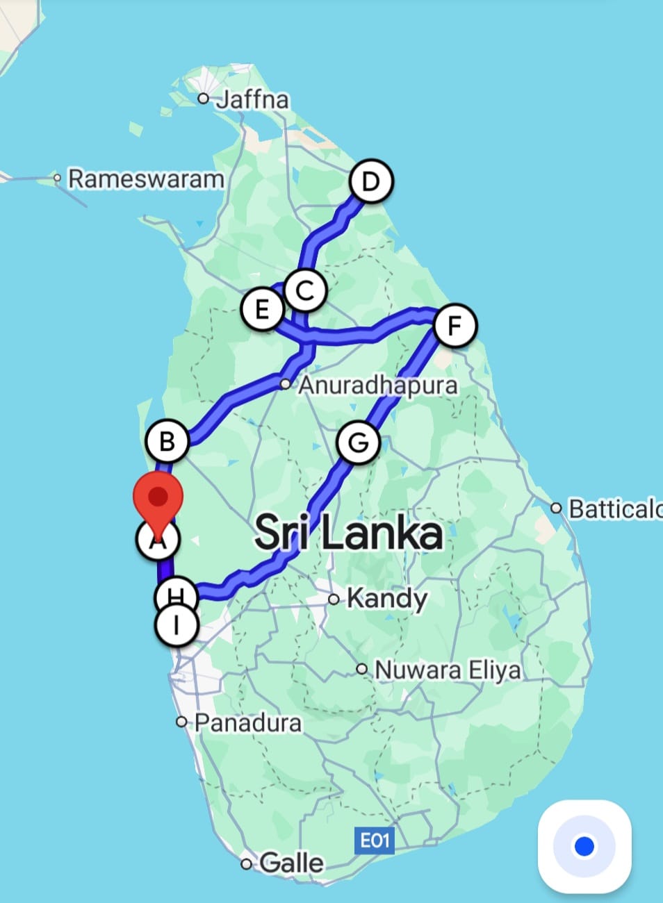 Reiseroute durch Sri Lanka